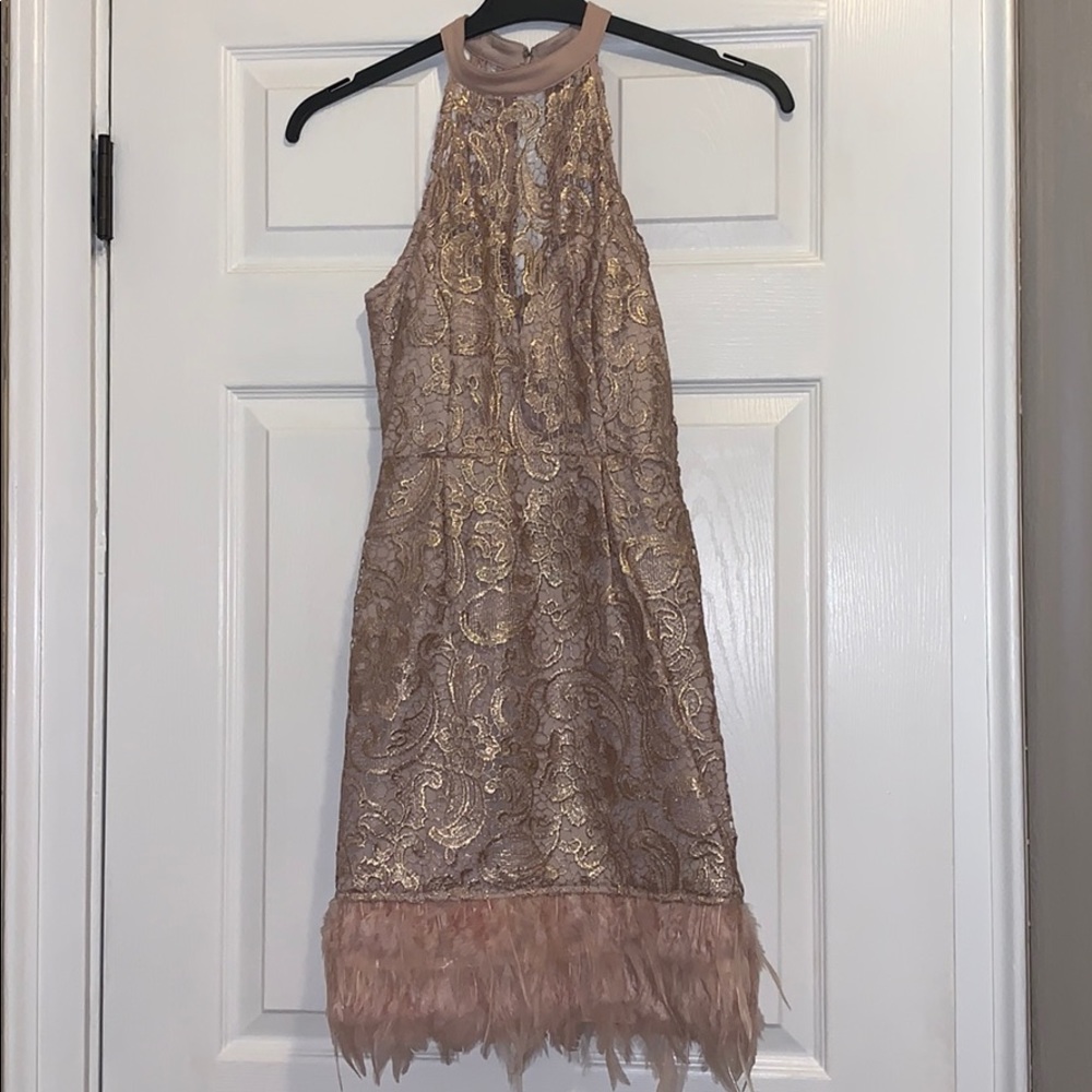 Lace Rose dress with feather detail!